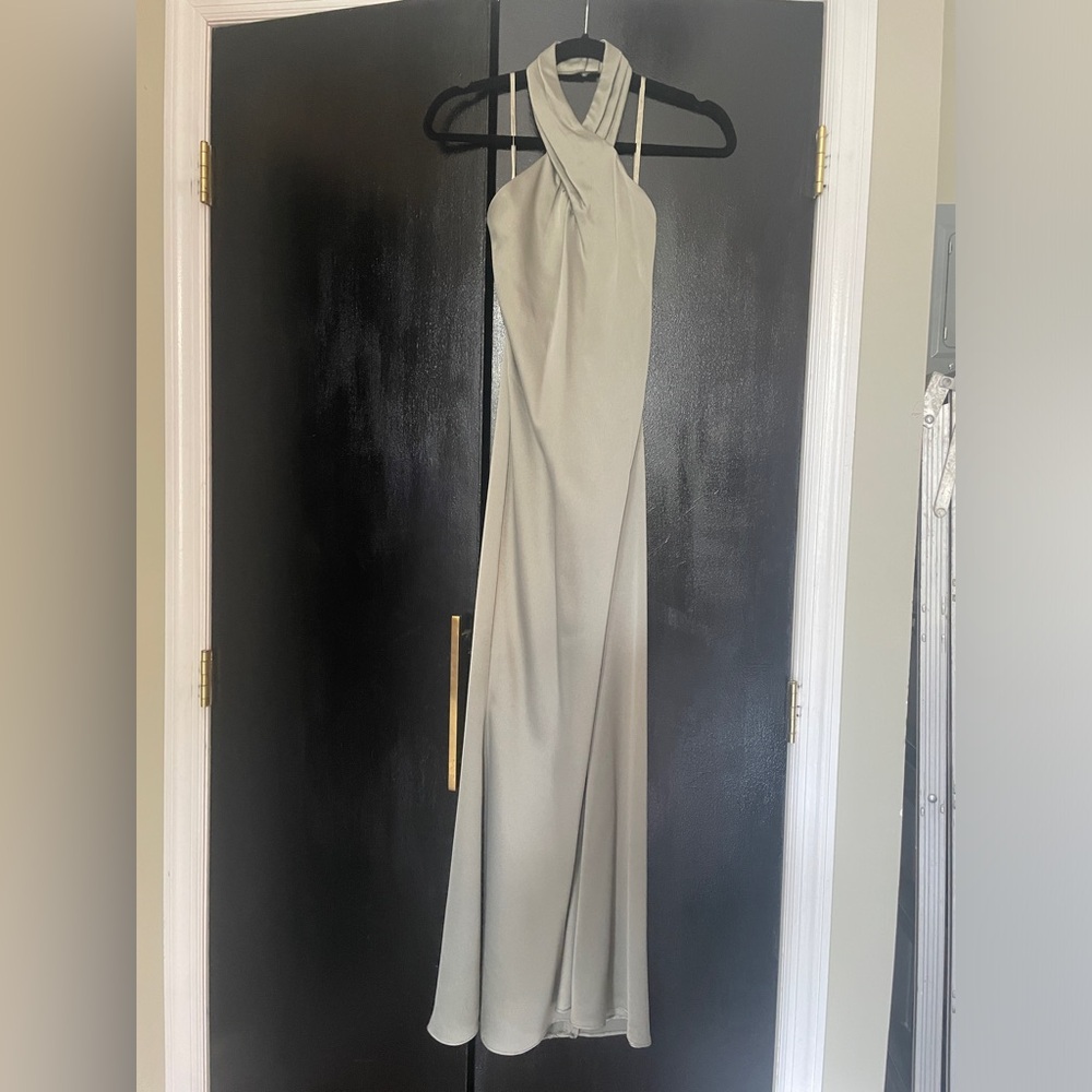 BHLDN Ruby Twist Halter Satin Gown Moss Size 0